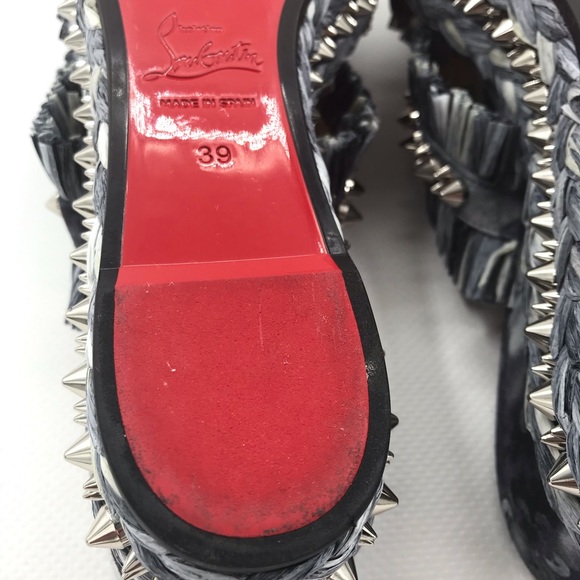 Christian Louboutin Spiked Denim Espadrille Mules - Picture 11 of 16